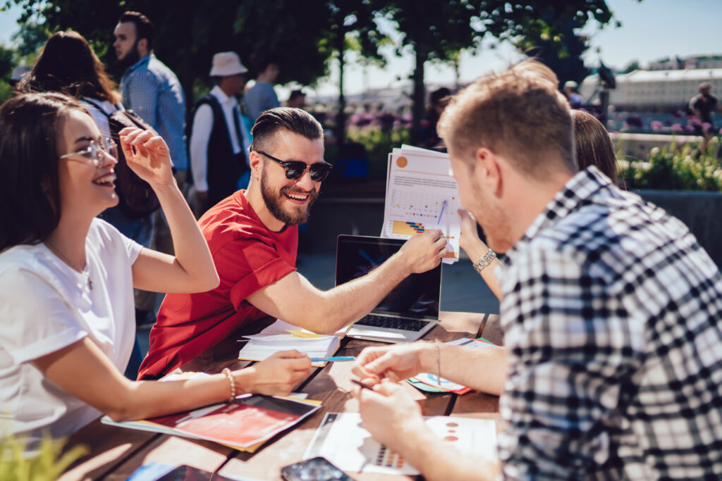 Sales and marketing professionals working outside